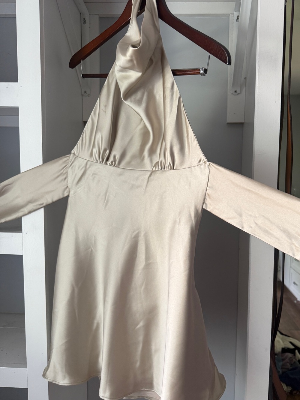 Zara Cream Satin Mini Dress with Halter Neck